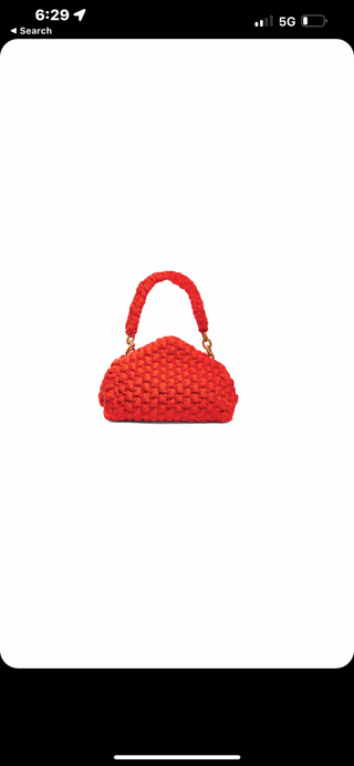 Red Chunky Knit Small Tip Top Handle Bag