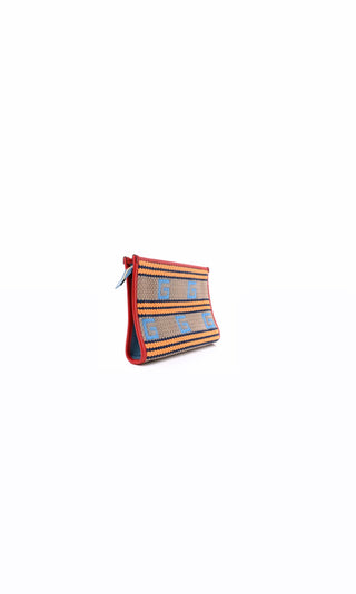 Mykonos Striped Fabric Embroidered Clutch