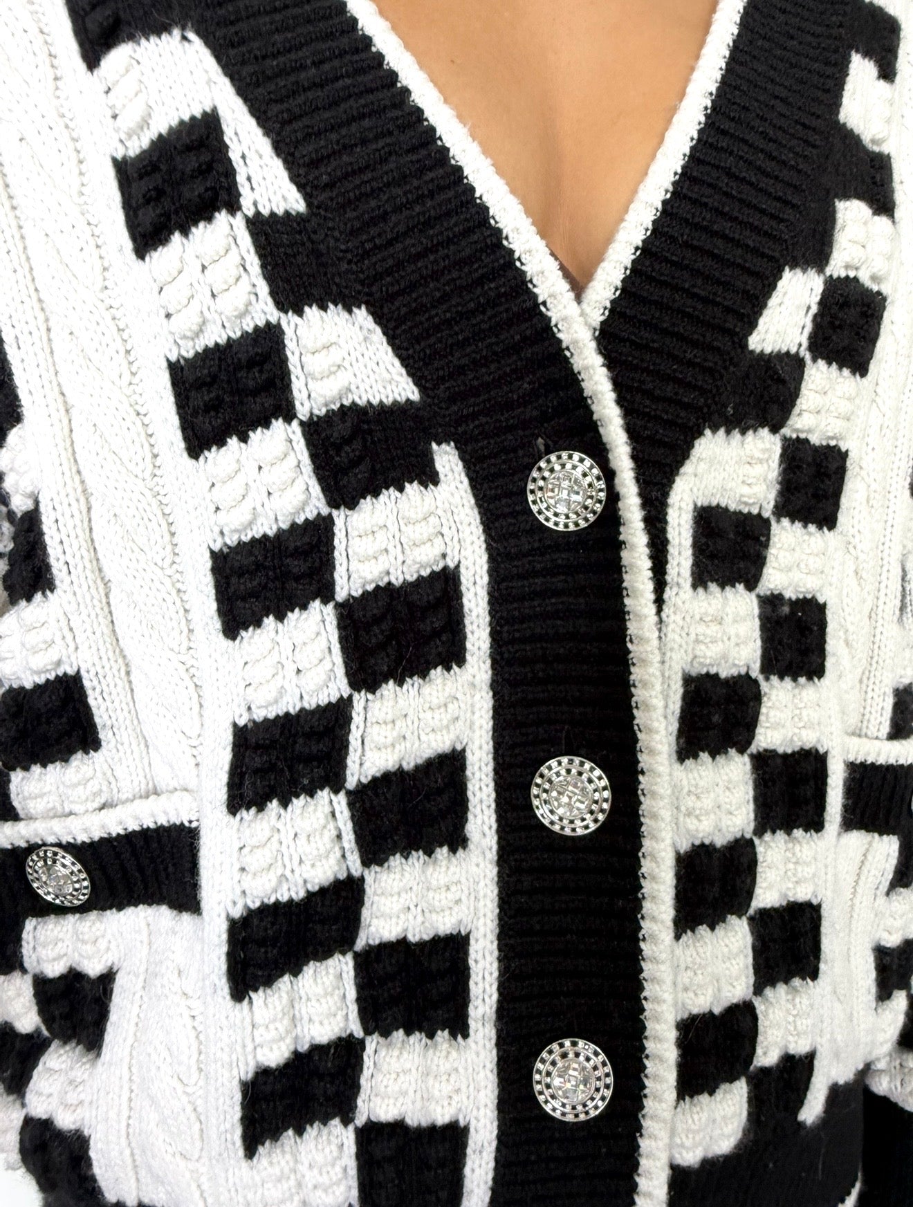 Chanel Black & White Cashmere Cardigan