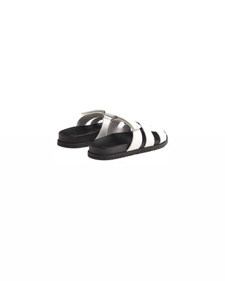 White & Black Leather Chypre Sandals