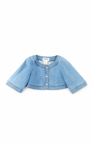 Chanel Denim Cropped Bolero Jacket w Pearl Buttons