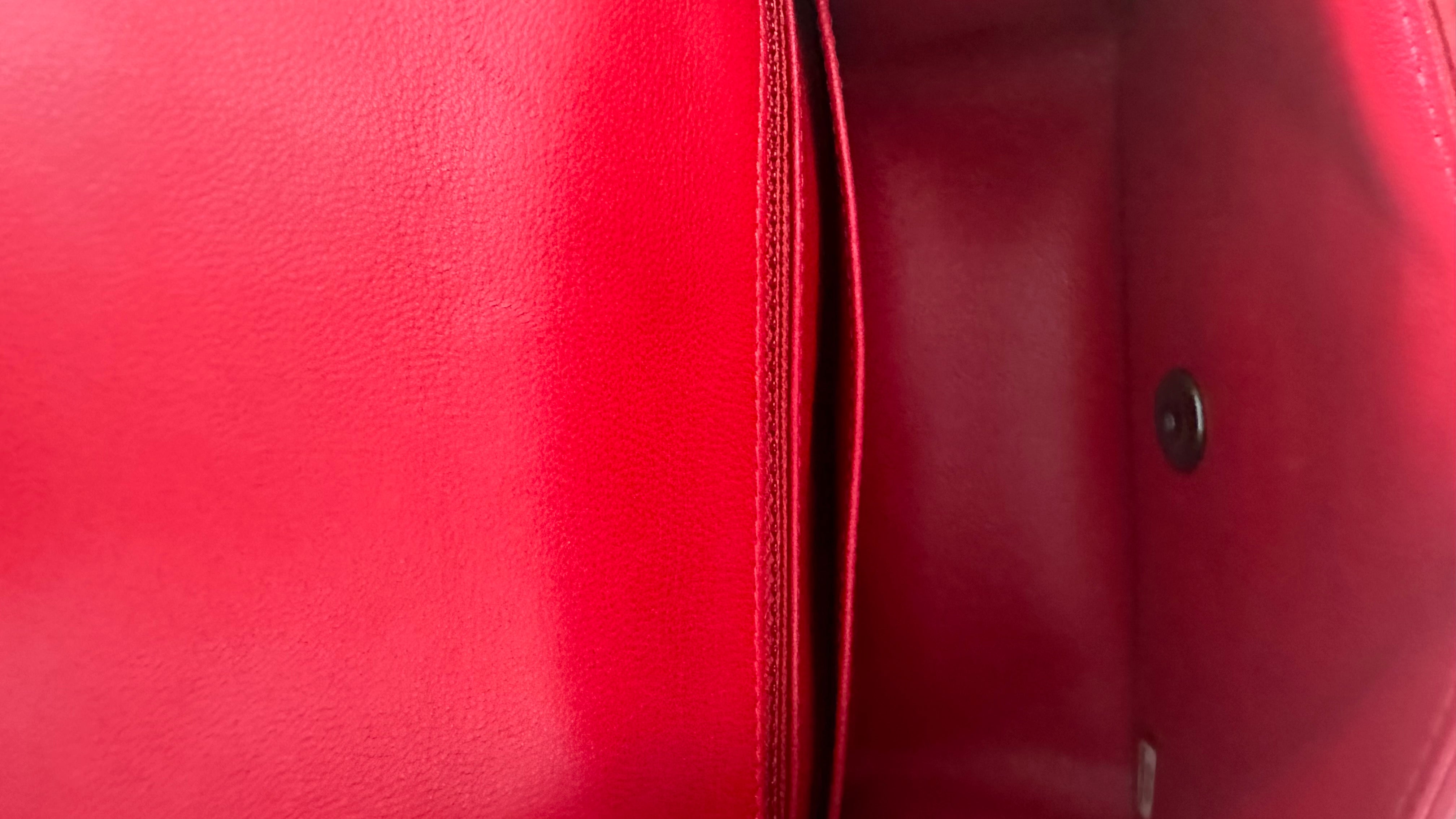 Red Square Mini Lambskin Quilted Flap Bag w Ruthenium Hardware
