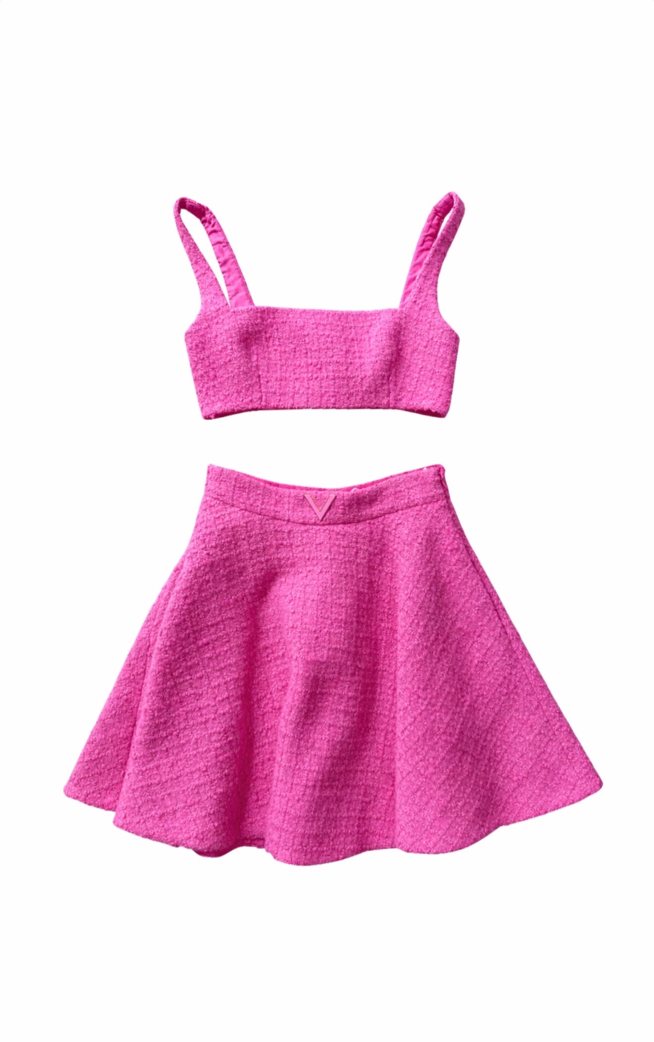Valentino Pink Tweed Bralette & Skirt Set