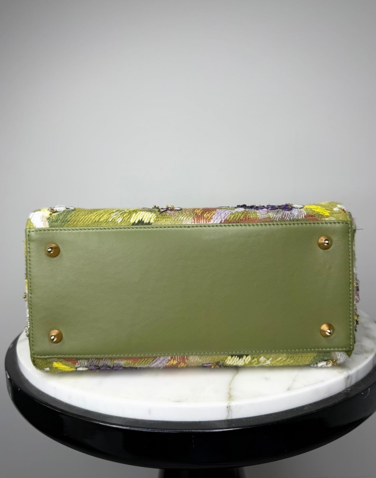 Dior Limited Edition Green Floral Embroidered Medium Lady Dior Bag w Strap