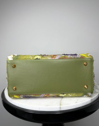 Dior Limited Edition Green Floral Embroidered Medium Lady Dior Bag w Strap