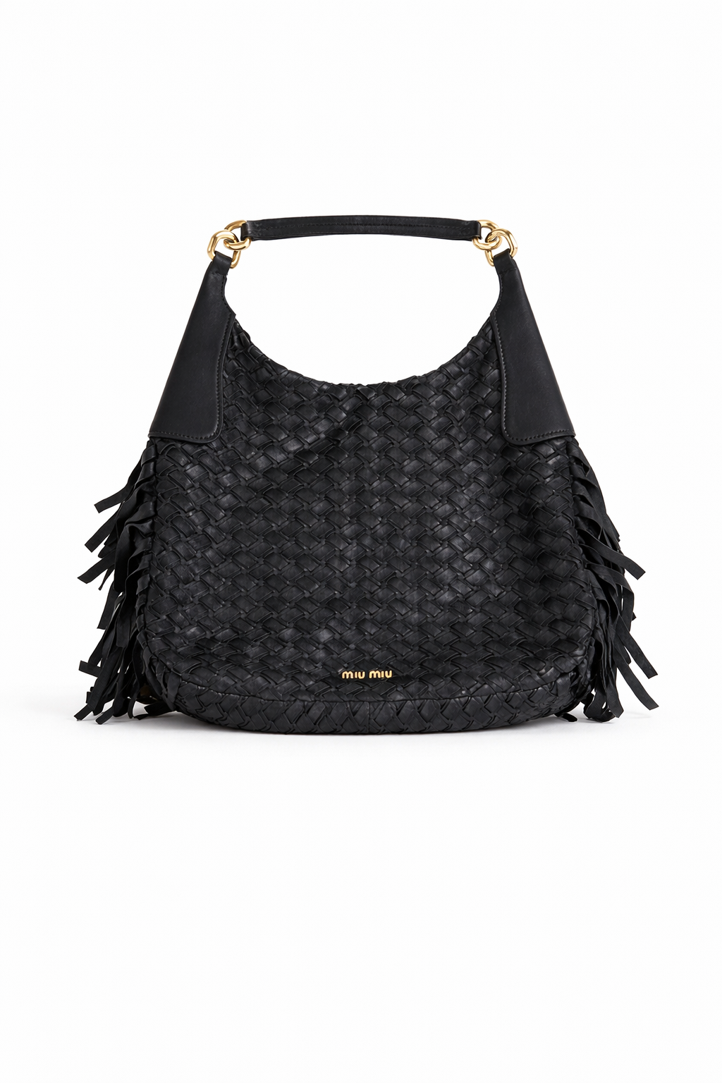 Miu Miu Black Woven Fringe Tote