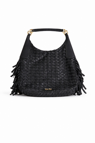 Miu Miu Black Woven Fringe Tote