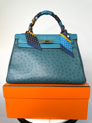 Limited Edition Turquoise Tri Leather Ostrich Kelly 32