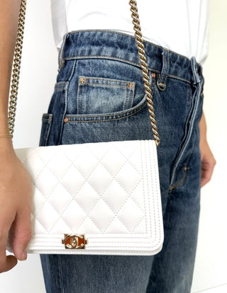 Chanel White Boy Wallet On Chain Like New Condition