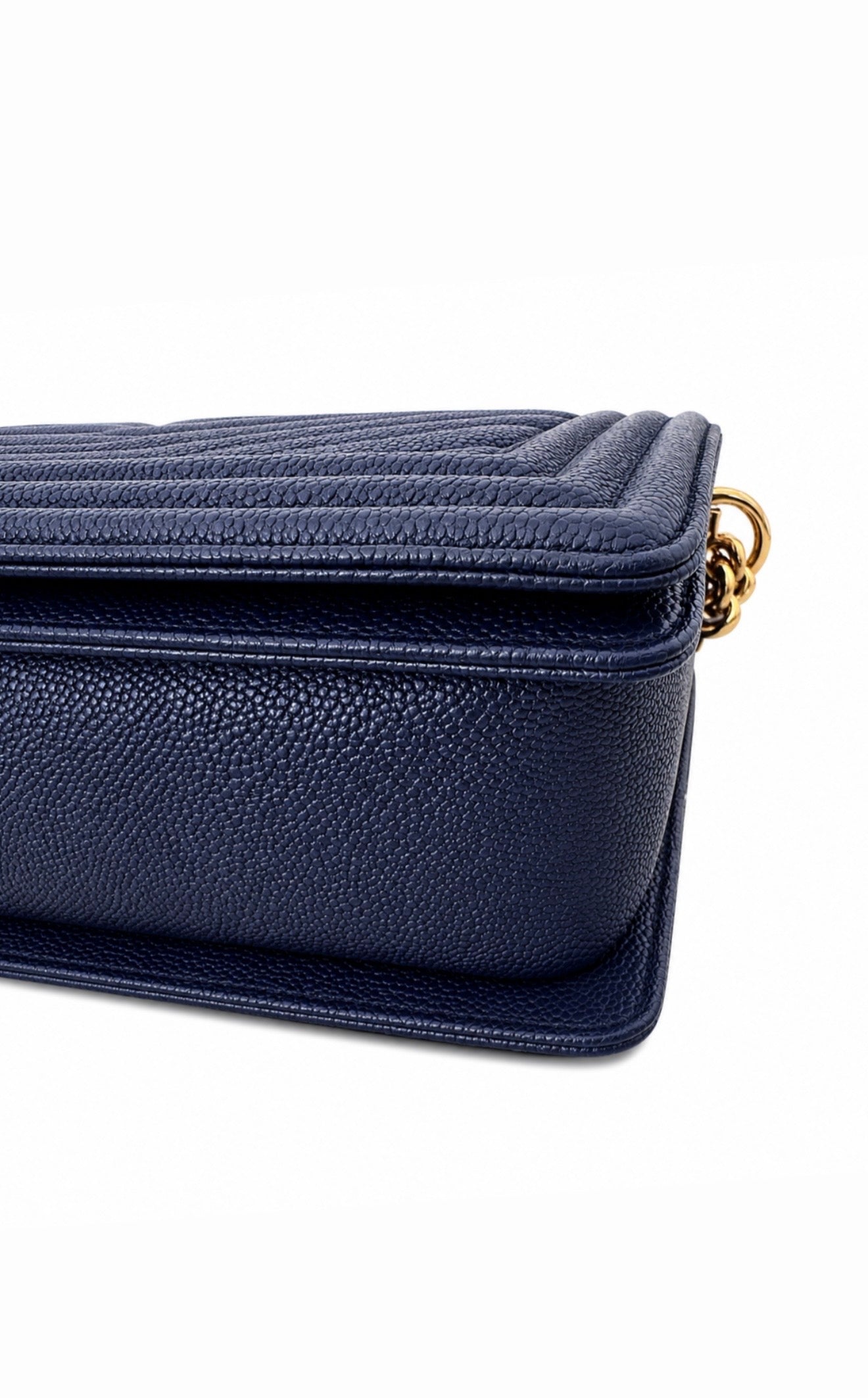 Navy Blue Chevron Leather Boy Bag Excellent Condition