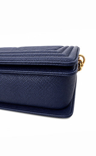 Navy Blue Chevron Leather Boy Bag Excellent Condition