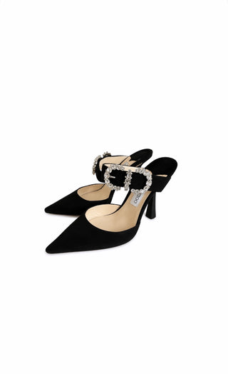 Jimmy Choo Black Suede Crystal Buckle Heels Like New Condition