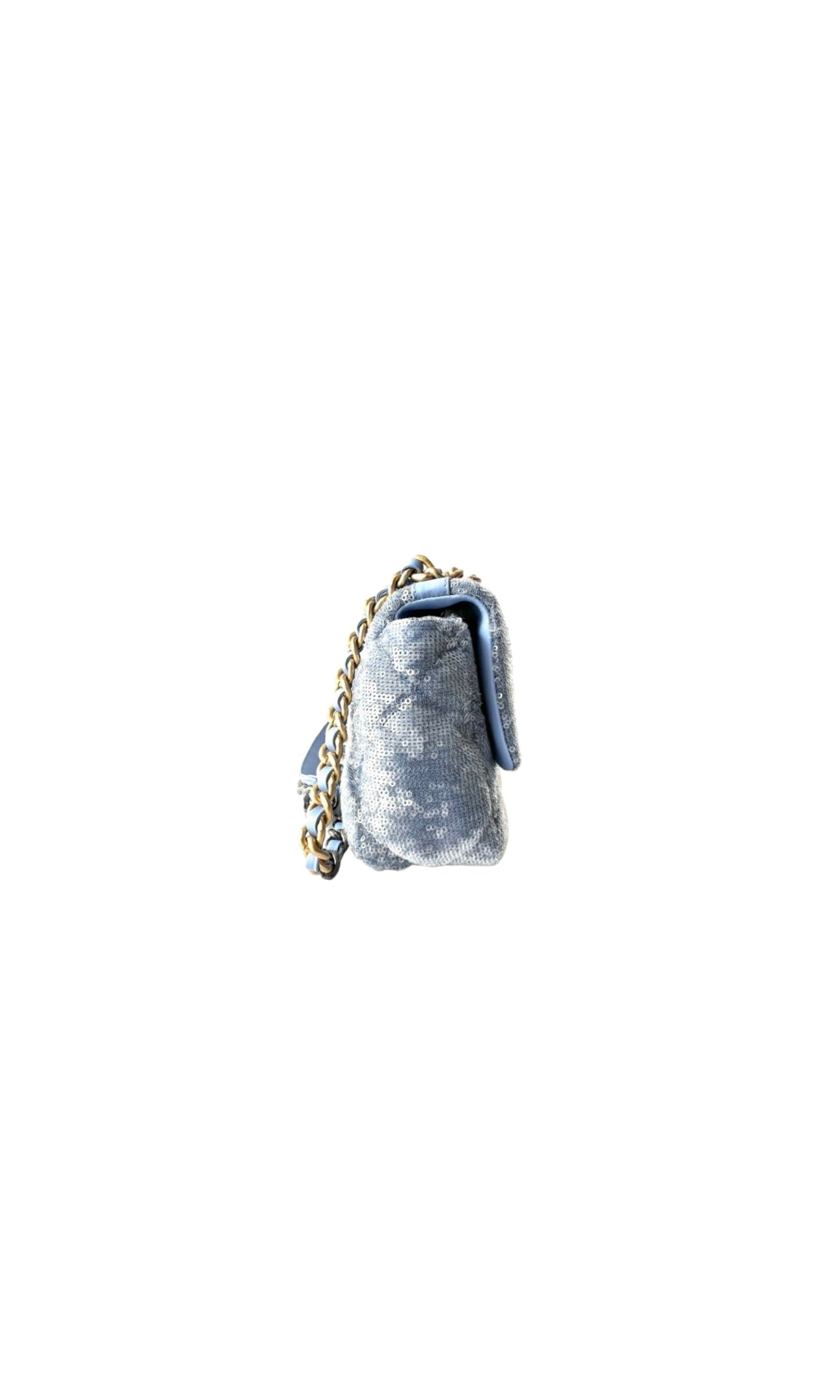 Light Blue Sequin Quilted Chanel 19 Flap Bag