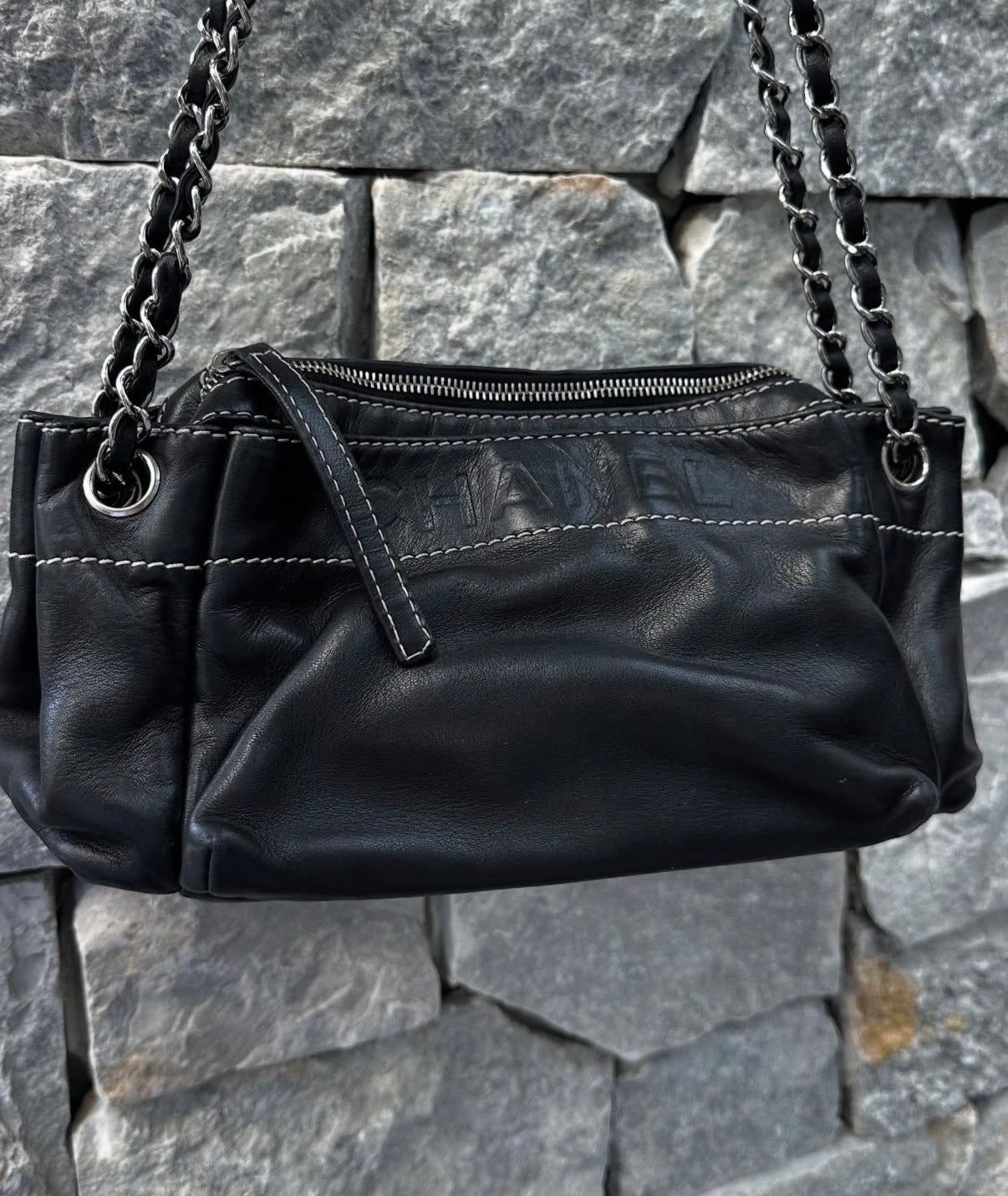 Black Lambskin Shoulder Bag
