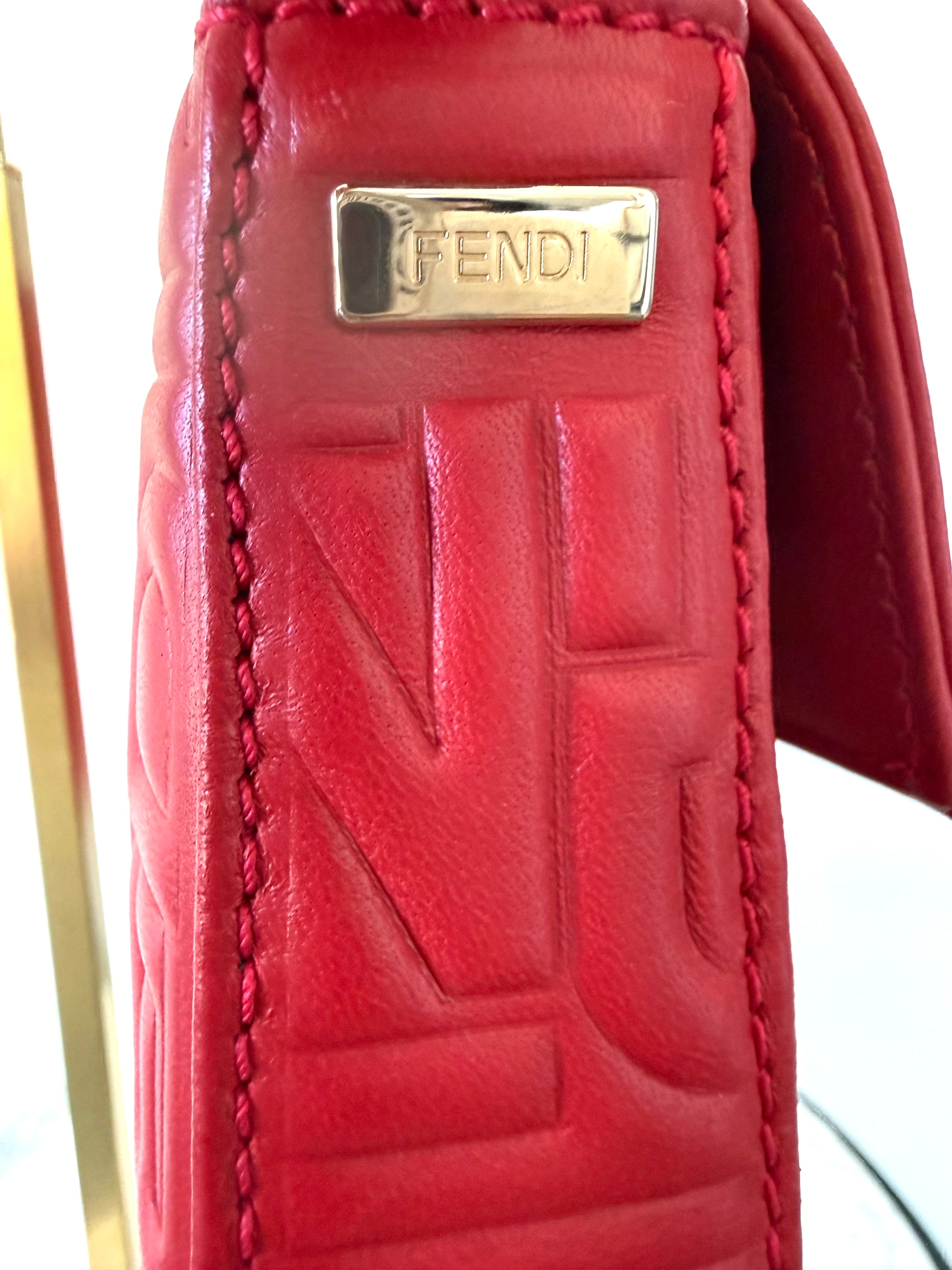 FENDI Red Vintage Monogrammed Mama  Baguette