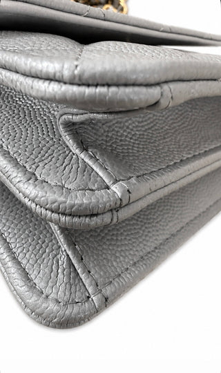 Grey Quilted Calfskin Small Purse w Gold Chain