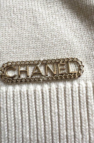 Cream Cashmere Jumper w Gold Beading & Chain Detail