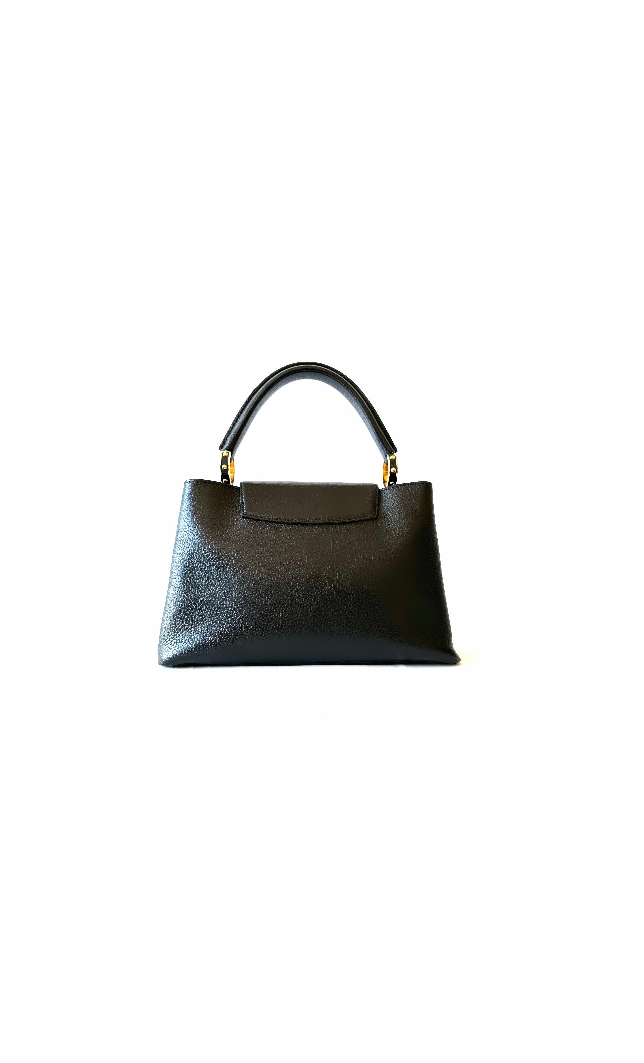 Black Leather Capucines MM 2 Way Bag