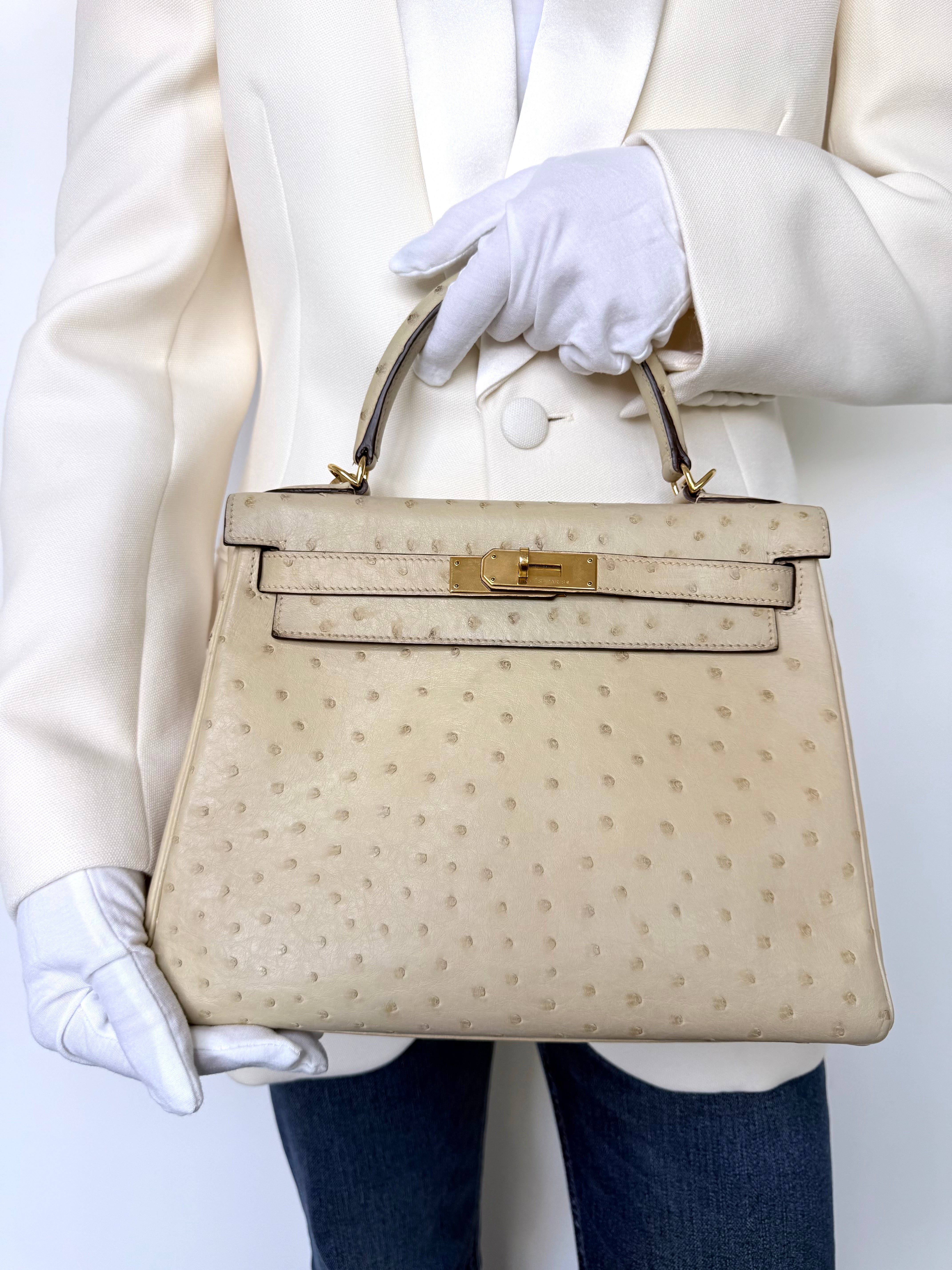 Hermes’ RARE Ostrich Parchemin Kelly 28