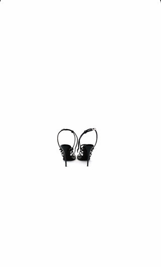 Black Jerry Logo Embellished Leather Trimmed Satin Sandals Current Season