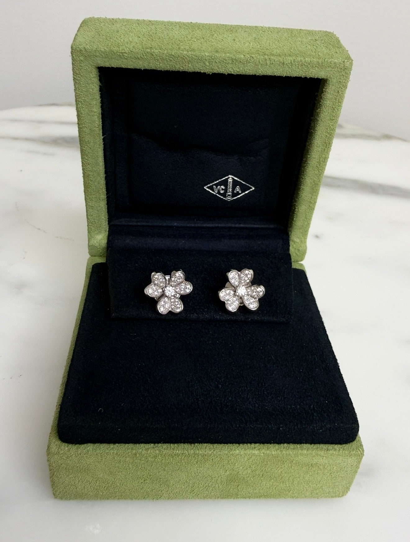 Van Cleef & Arpels White Gold 18k Diamond Frivole Mini Model Earrings