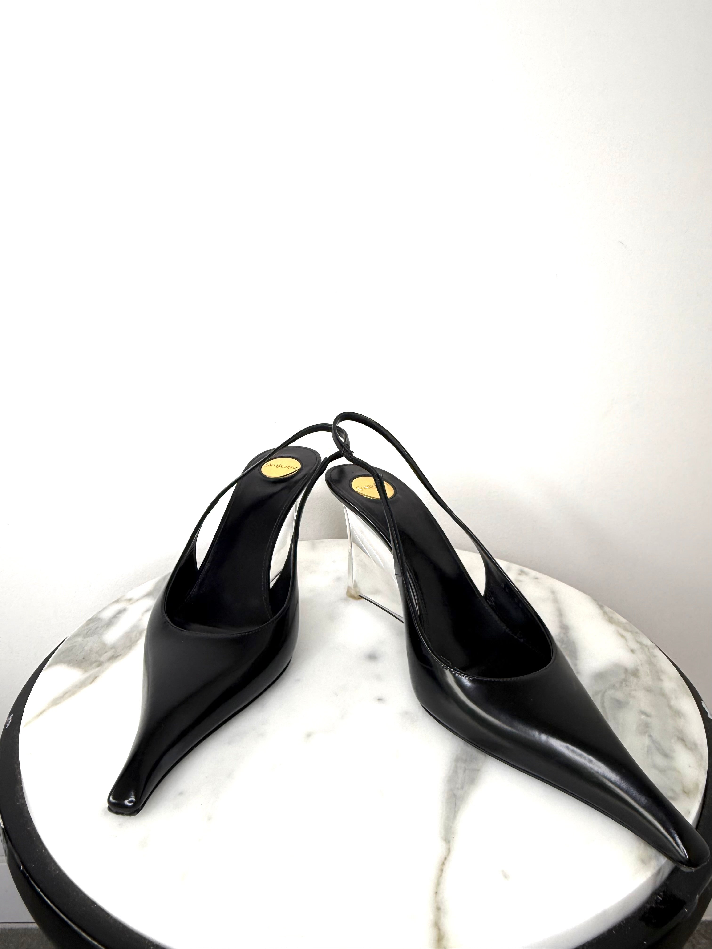 Saint Laurent Black Patent Miller Slingback Pumps Excellent Conditon