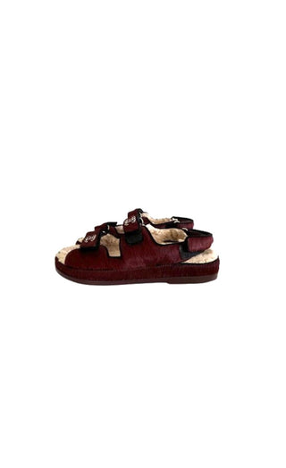 Burgundy Calf Hair Shearling & Suede Trim Dad Sandals