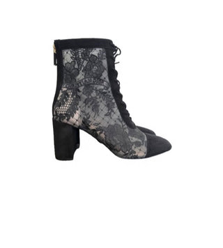 Christian Dior Black Mesh Rose Embroidery Boots Size 38