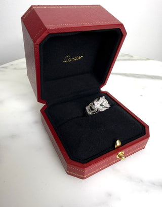 White Gold Panthere De Cartier Diamond, Emerald & Onyx Ring