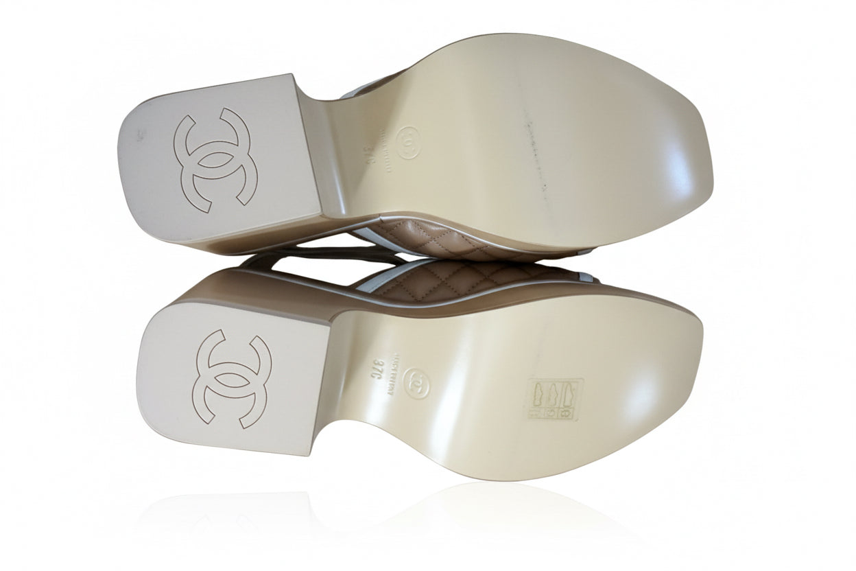 Chanel Beige Quilted Platform Slingback’s BRAND NEW SIze 37