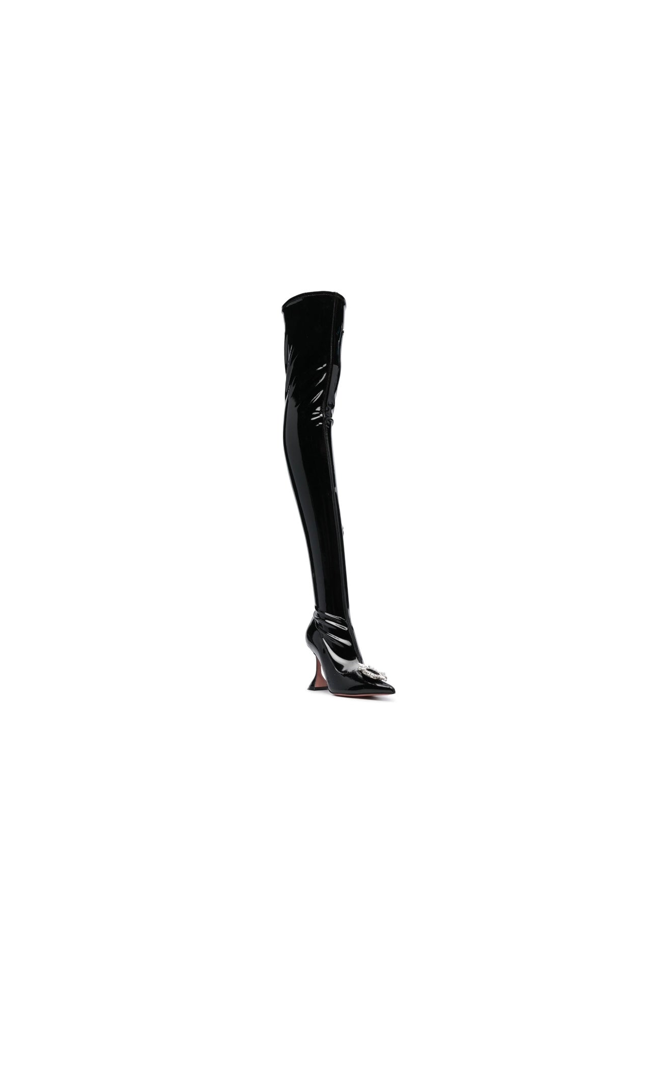 Black Latex Begun Thigh High Boots