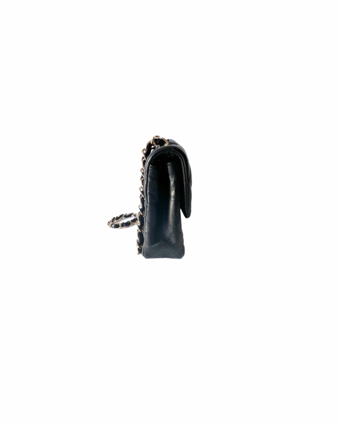 Black Leather East West Shoulder Flap Bag