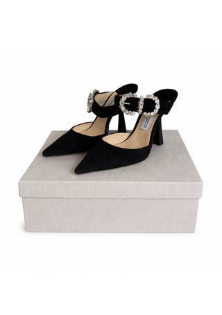 Jimmy Choo Black Suede Crystal Buckle Heels Like New Condition