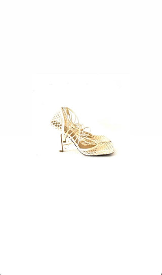 Beige Stretch Lace Up Sandals