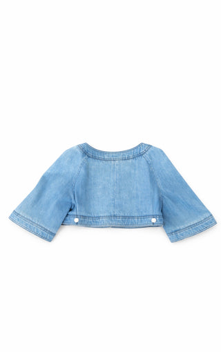 Chanel Denim Cropped Bolero Jacket w Pearl Buttons