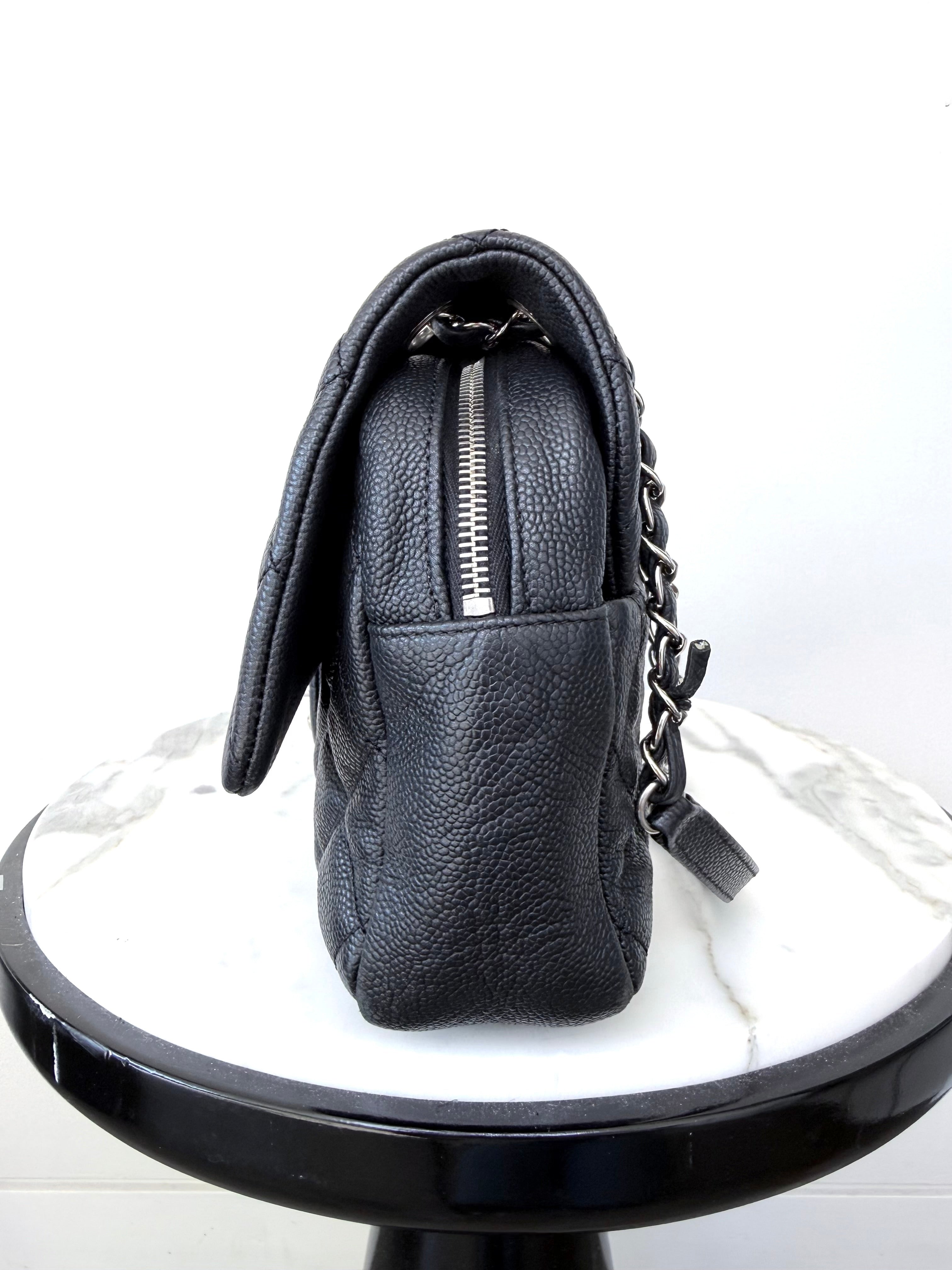 Black Quilted Caviar Jumbo Easy Flap Bag Good Condition