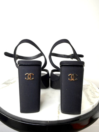 Chanel Black Grosgrain Platform Sandals Very Good Condition