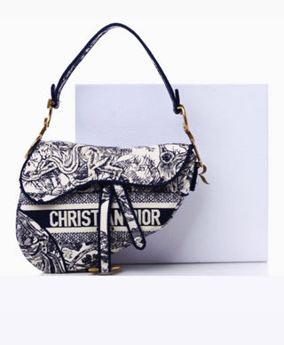 CHRISTIAN DIOR Navy & Cream Saddle Bag