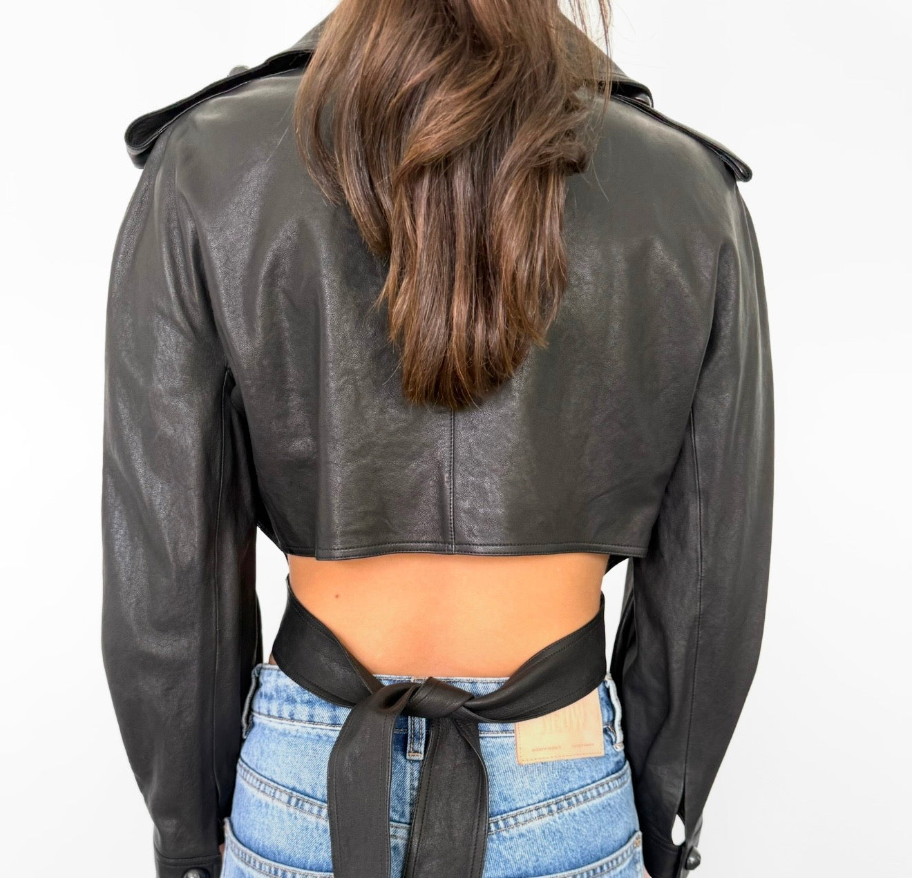 Chanel Black Leather Asymmetrical Cropped Jacket