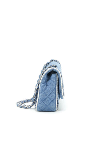 Blue Denim Quilted Braid Trim Shoulder Bag