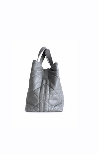 Stone Gray Macrocannage Calfskin Medium Vertical Tote Excellent Condition