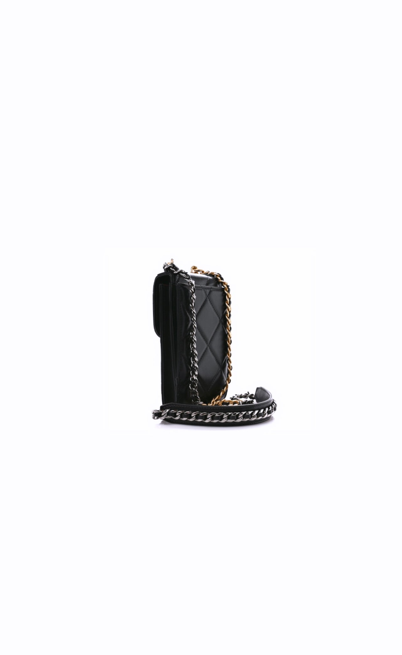 Black Quilted Lambskin Chanel 19 Phone Holder