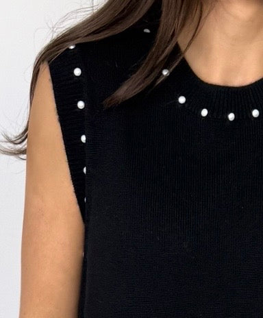 Chanel Black Sleeveless Shift Dress w Pearl Embellishment