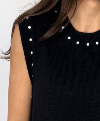 Chanel Black Sleeveless Shift Dress w Pearl Embellishment