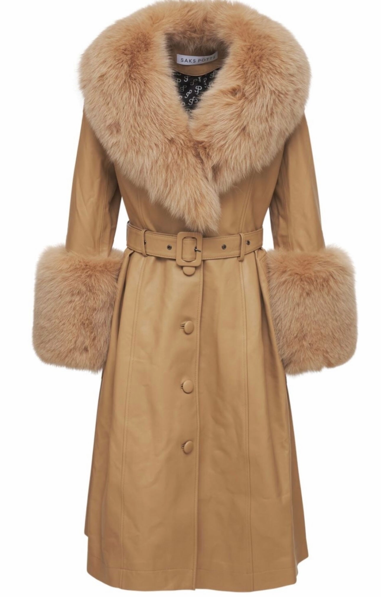 Beige Foxy Lambskin Leather Coat