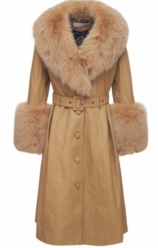 Beige Foxy Lambskin Leather Coat