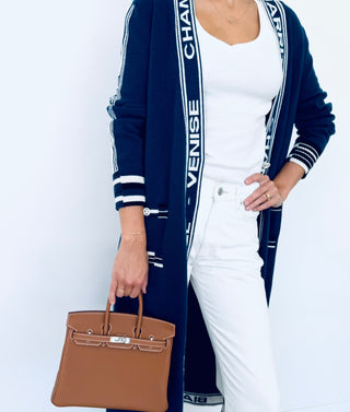Chanel Iconic Navy Knit Cardigan