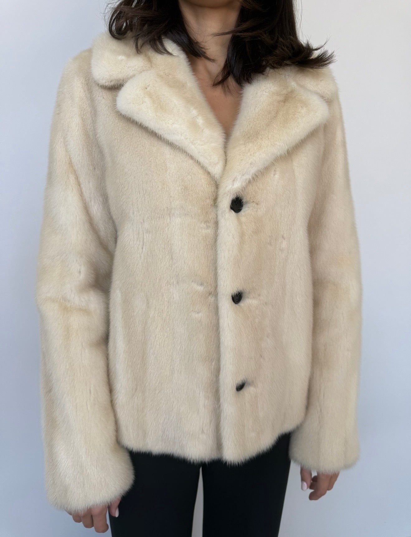 Saint Laurent White Mink Cropped Jacket