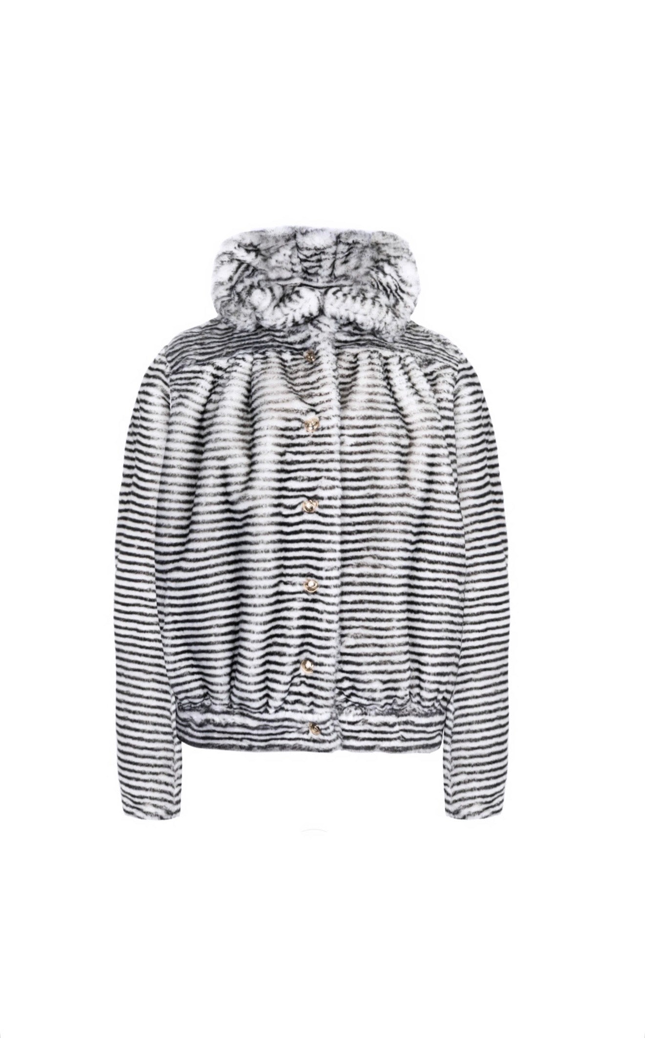 Black & White Faux Fur Striped Zebra Coat Excellent Condition