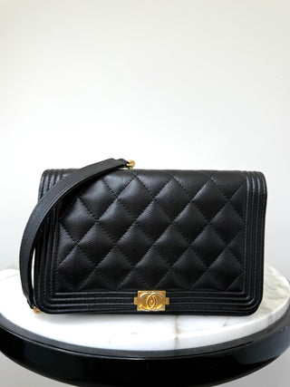 Chanel Black Caviar Boy Wallet On Chain w Gold Hardware